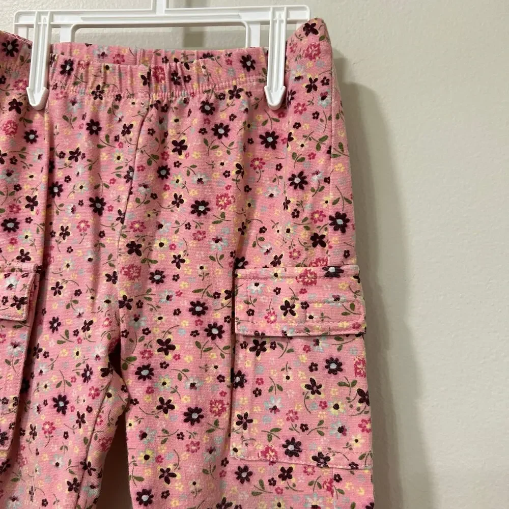 Old Navy Vintage Girls Size 2T Pink Floral Flare Cargo Pants Stretchy 70s Y2K